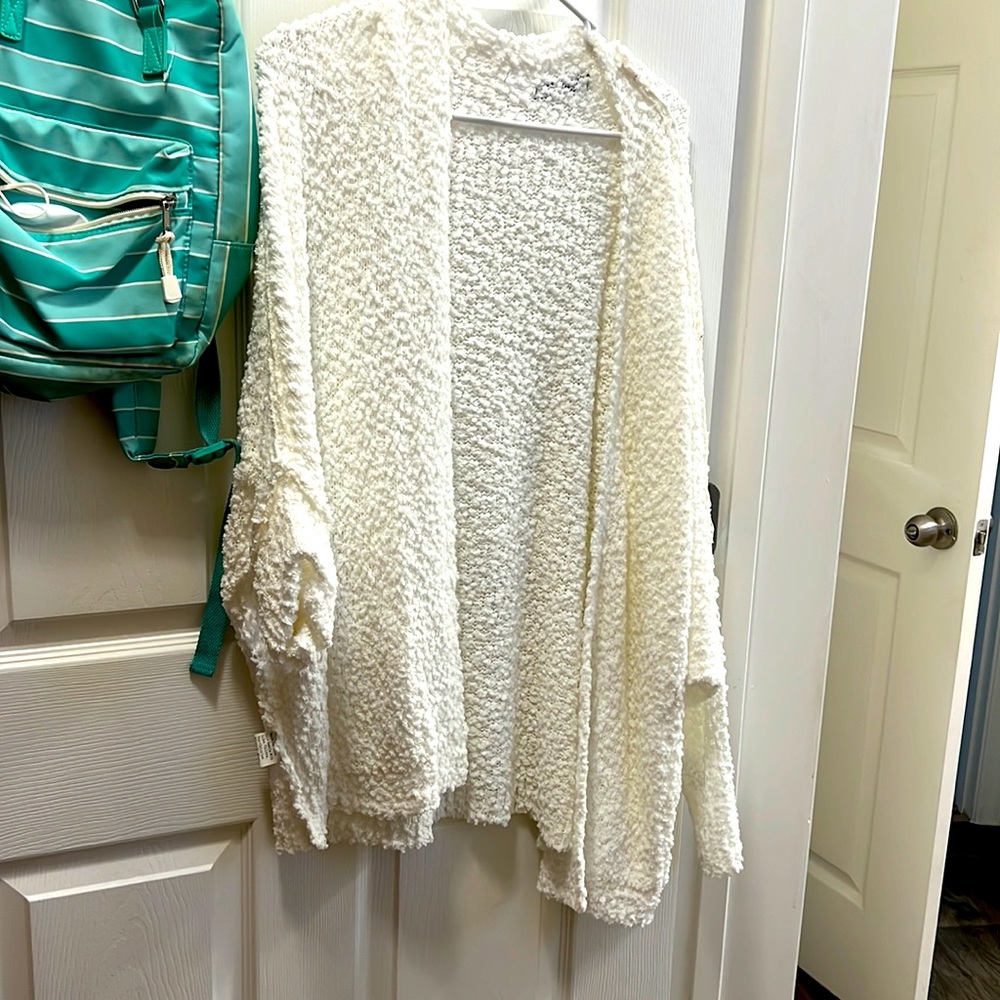 Long White Shein popcorn cardigan